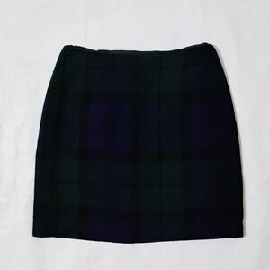 Vintage Women's Eddie Bauer Blue/Green Plaid Wool-Blend Mini Skirt Size 10